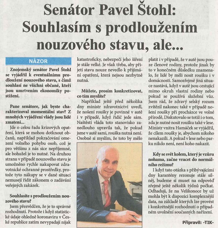 Rozhovor pro Znojemsko - Senátor Pavel Štohl